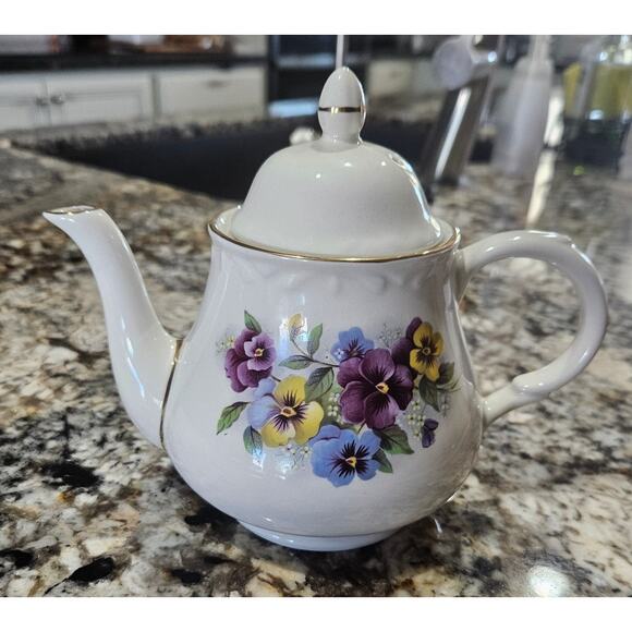 Antique Arthur Wood Pansy Teapot Fine Staffordshire Ironstone - Picture 1 of 6